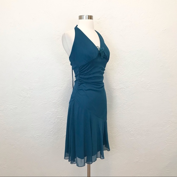 Ruby Rox NWT y2k 90s Halter Midi Dress Teal Blue Medium - Picture 5 of 10